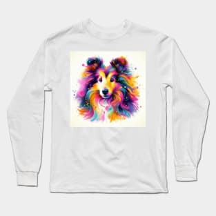 Abstract painting of a Sheltie Dog Long Sleeve T-Shirt